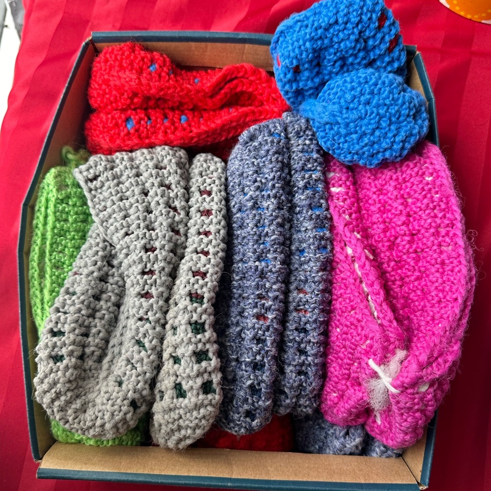 Hand knit crochet vintage retro, colorful, handmade slippers fall winter fashion
